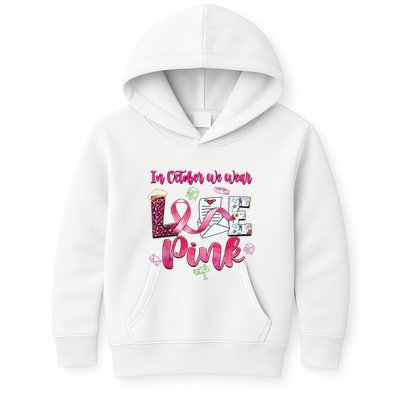 In October We Wear Love Postal Worker Breast Cancer Kids Hoodie