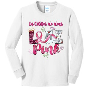 In October We Wear Love Postal Worker Breast Cancer Kids Long Sleeve Shirt