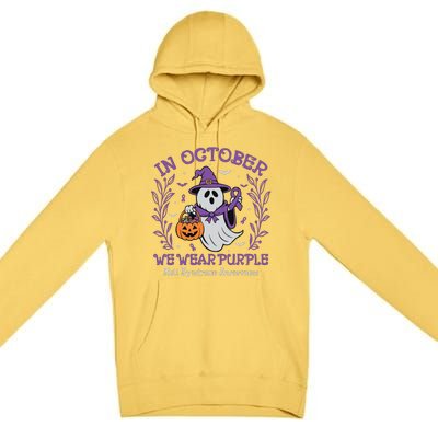 In October We Wear Purple Rett Syndrome Awareness Halloween Premium Pullover Hoodie