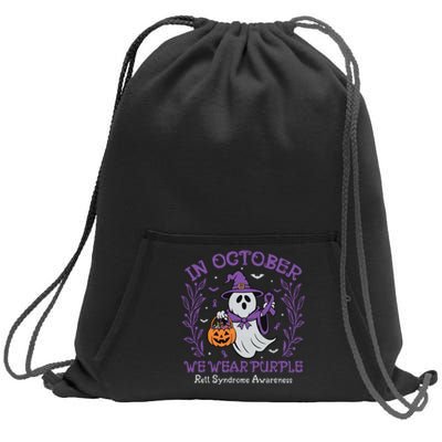 In October We Wear Purple Rett Syndrome Awareness Halloween Sweatshirt Cinch Pack Bag