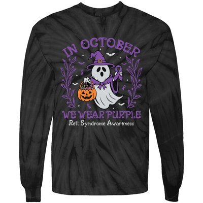 In October We Wear Purple Rett Syndrome Awareness Halloween Tie-Dye Long Sleeve Shirt