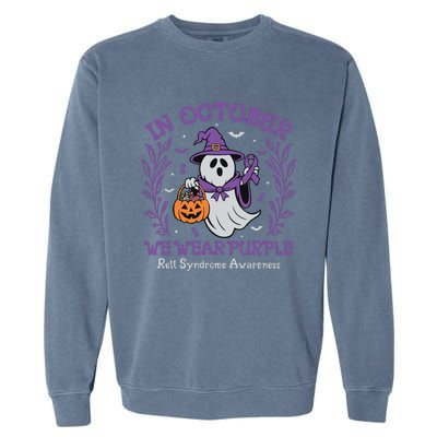 In October We Wear Purple Rett Syndrome Awareness Halloween Garment-Dyed Sweatshirt