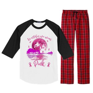 In October We Wear Pink Breast Cancer Awareness Moon Witch Great Gift Raglan Sleeve Pajama Set