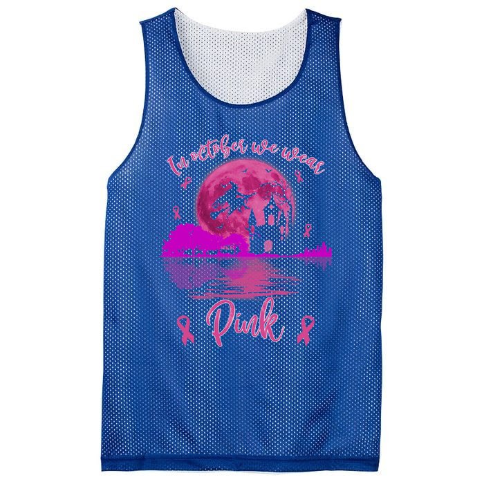 In October We Wear Pink Breast Cancer Awareness Moon Witch Great Gift Mesh Reversible Basketball Jersey Tank