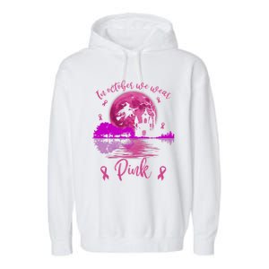 In October We Wear Pink Breast Cancer Awareness Moon Witch Great Gift Garment-Dyed Fleece Hoodie