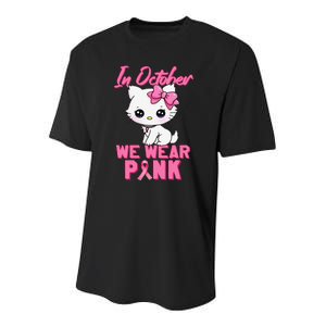 In October We Wear P.Ink Cat Boy Girl Breast Cancer Awareness Gift Youth Performance Sprint T-Shirt