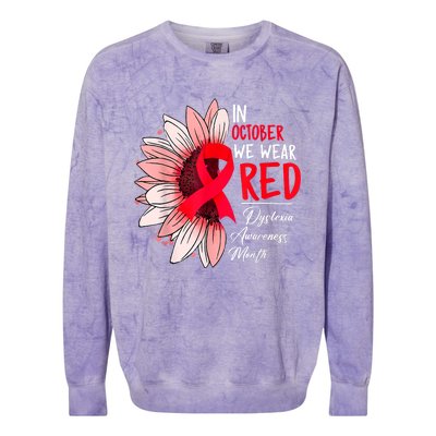 In October We Wear Red Sunflower Dyslexia Awareness Month Colorblast Crewneck Sweatshirt