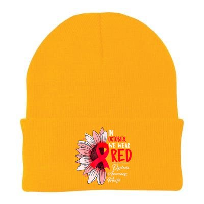 In October We Wear Red Sunflower Dyslexia Awareness Month Knit Cap Winter Beanie