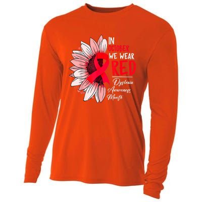 In October We Wear Red Sunflower Dyslexia Awareness Month Cooling Performance Long Sleeve Crew