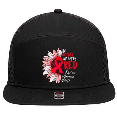 In October We Wear Red Sunflower Dyslexia Awareness Month 7 Panel Mesh Trucker Snapback Hat