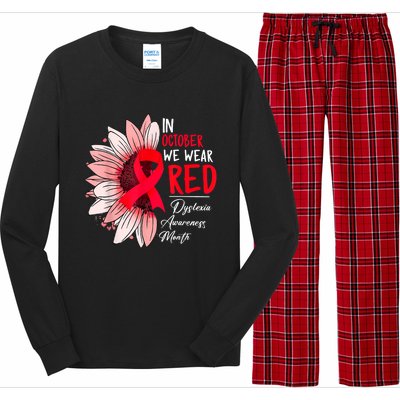 In October We Wear Red Sunflower Dyslexia Awareness Month Long Sleeve Pajama Set