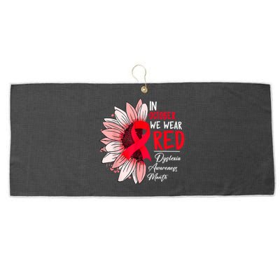 In October We Wear Red Sunflower Dyslexia Awareness Month Large Microfiber Waffle Golf Towel