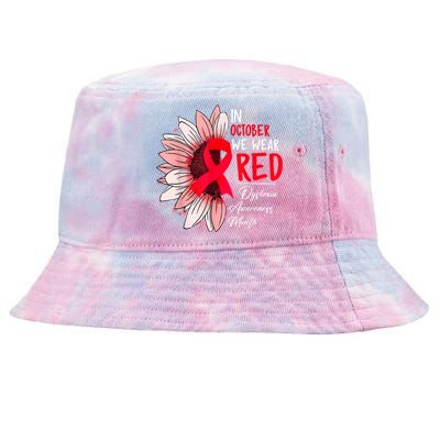 In October We Wear Red Sunflower Dyslexia Awareness Month Tie-Dyed Bucket Hat