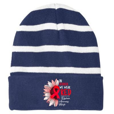 In October We Wear Red Sunflower Dyslexia Awareness Month Striped Beanie with Solid Band