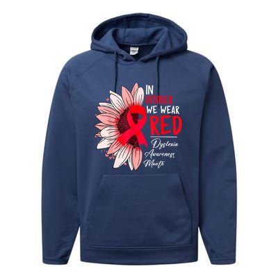 In October We Wear Red Sunflower Dyslexia Awareness Month Performance Fleece Hoodie