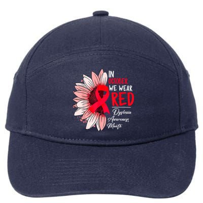 In October We Wear Red Sunflower Dyslexia Awareness Month 7-Panel Snapback Hat