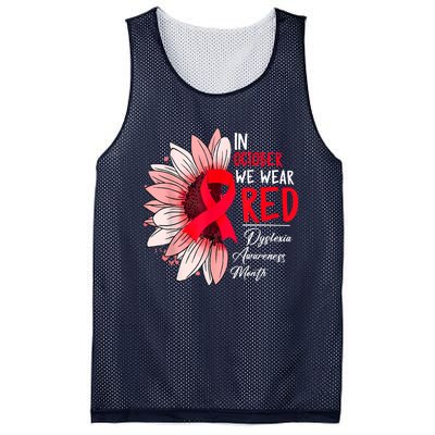 In October We Wear Red Sunflower Dyslexia Awareness Month Mesh Reversible Basketball Jersey Tank