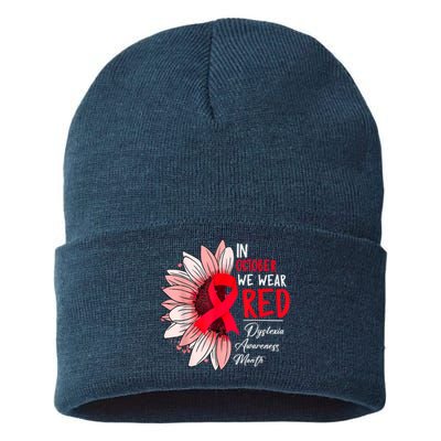 In October We Wear Red Sunflower Dyslexia Awareness Month Sustainable Knit Beanie