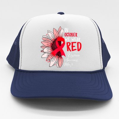 In October We Wear Red Sunflower Dyslexia Awareness Month Trucker Hat