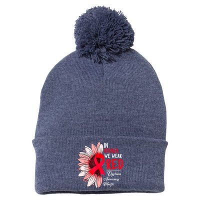 In October We Wear Red Sunflower Dyslexia Awareness Month Pom Pom 12in Knit Beanie