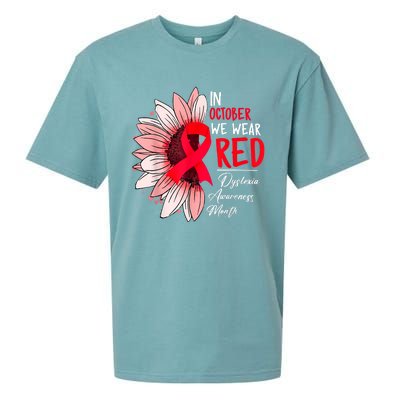 In October We Wear Red Sunflower Dyslexia Awareness Month Sueded Cloud Jersey T-Shirt