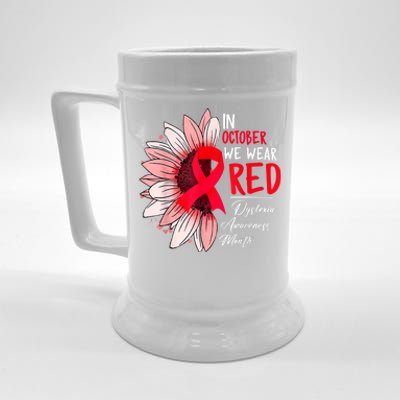 In October We Wear Red Sunflower Dyslexia Awareness Month Beer Stein