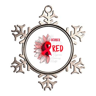 In October We Wear Red Sunflower Dyslexia Awareness Month Metallic Star Ornament