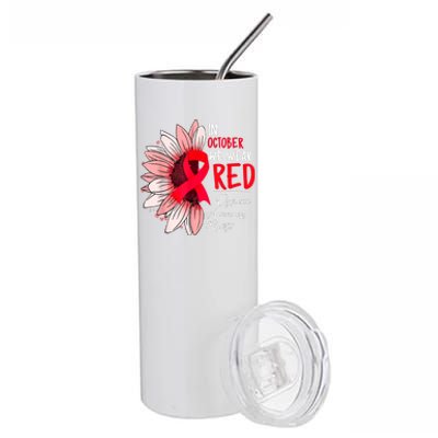 In October We Wear Red Sunflower Dyslexia Awareness Month Stainless Steel Tumbler