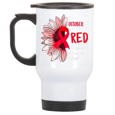 In October We Wear Red Sunflower Dyslexia Awareness Month Stainless Steel Travel Mug