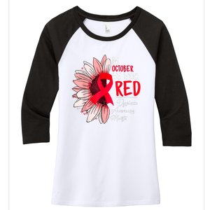 In October We Wear Red Sunflower Dyslexia Awareness Month Women's Tri-Blend 3/4-Sleeve Raglan Shirt