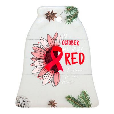 In October We Wear Red Sunflower Dyslexia Awareness Month Ceramic Bell Ornament