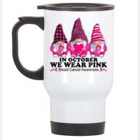 In October We Wear Unicorn Breast Cancer Awareness Stainless Steel Travel Mug