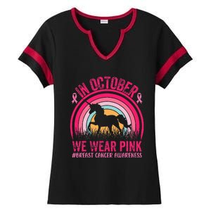 In October We Wear Pink Unicorn Breast Cancer Awareness Ladies Halftime Notch Neck Tee