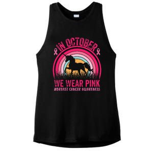 In October We Wear Pink Unicorn Breast Cancer Awareness Ladies PosiCharge Tri-Blend Wicking Tank