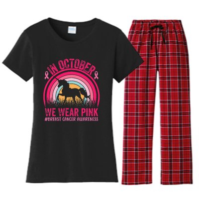 In October We Wear Pink Unicorn Breast Cancer Awareness Women's Flannel Pajama Set