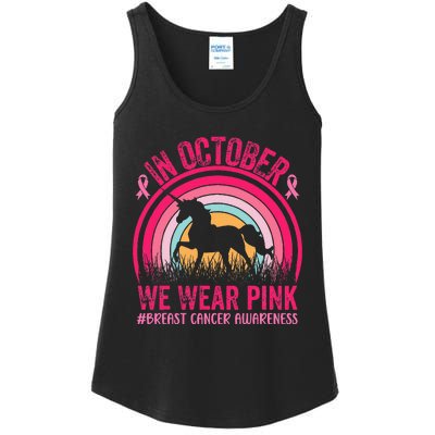 In October We Wear Pink Unicorn Breast Cancer Awareness Ladies Essential Tank