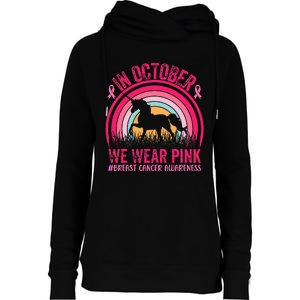 In October We Wear Pink Unicorn Breast Cancer Awareness Womens Funnel Neck Pullover Hood