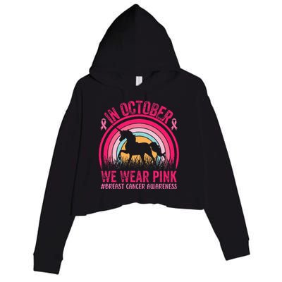 In October We Wear Pink Unicorn Breast Cancer Awareness Crop Fleece Hoodie