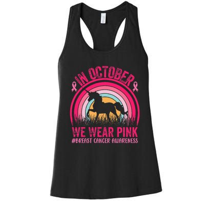 In October We Wear Pink Unicorn Breast Cancer Awareness Women's Racerback Tank