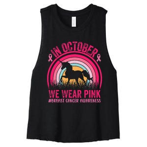 In October We Wear Pink Unicorn Breast Cancer Awareness Women's Racerback Cropped Tank