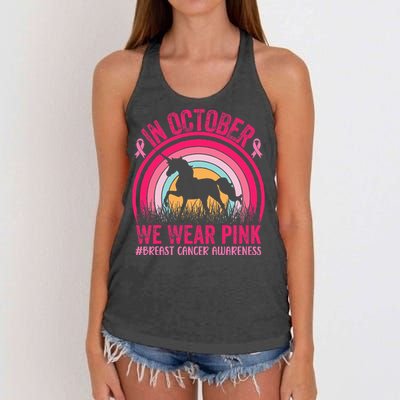 In October We Wear Pink Unicorn Breast Cancer Awareness Women's Knotted Racerback Tank