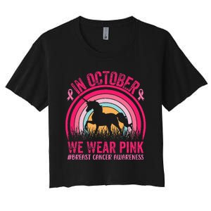 In October We Wear Pink Unicorn Breast Cancer Awareness Women's Crop Top Tee