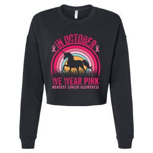 In October We Wear Pink Unicorn Breast Cancer Awareness Cropped Pullover Crew