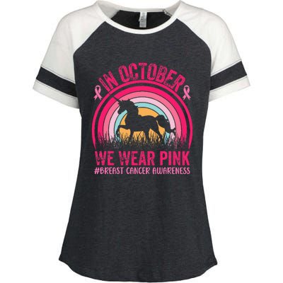 In October We Wear Pink Unicorn Breast Cancer Awareness Enza Ladies Jersey Colorblock Tee