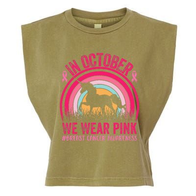 In October We Wear Pink Unicorn Breast Cancer Awareness Garment-Dyed Women's Muscle Tee