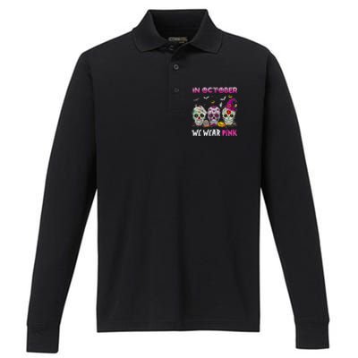 In October We Wear Breast Cancer Awareness Performance Long Sleeve Polo