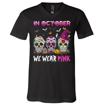 In October We Wear Breast Cancer Awareness V-Neck T-Shirt