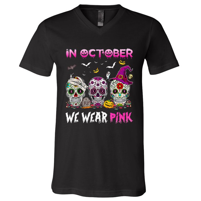 In October We Wear Breast Cancer Awareness V-Neck T-Shirt