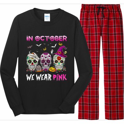 In October We Wear Breast Cancer Awareness Long Sleeve Pajama Set