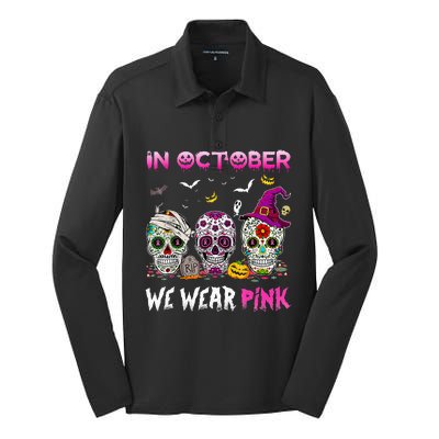 In October We Wear Breast Cancer Awareness Silk Touch Performance Long Sleeve Polo